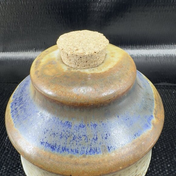 Hand Made Stoneware Pottery Container Bottle W Cork Lid Folk Art Artist Signed - Picture 4 of 9